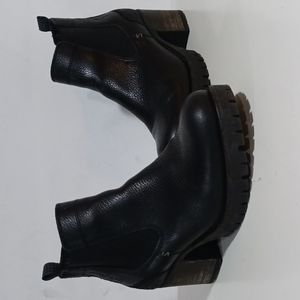 Women's Black Leather Chelsea Ankle Booties - Sleek Block Heel